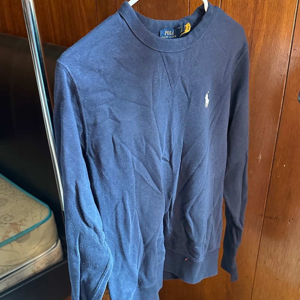 Polo by Ralph Lauren Navy Long Sleeve Crewneck Shirt with White Polo Logo